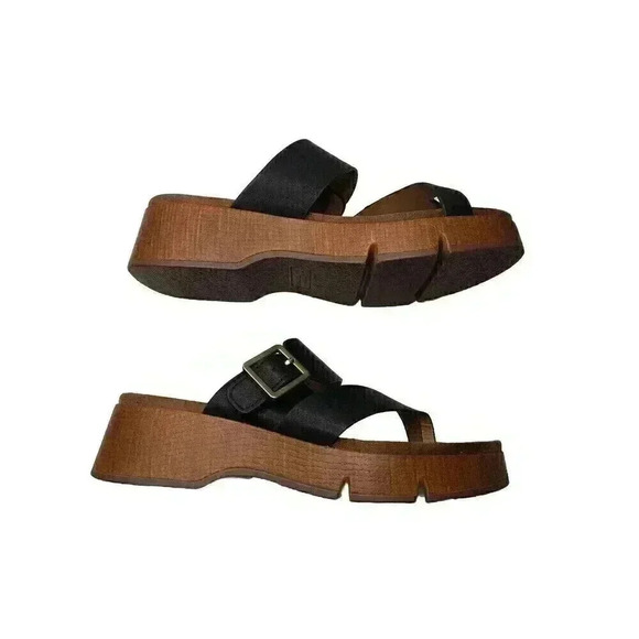 White Mountain Footbeds Leftover 6.5M Black Toe Sandals Buckle Side Slip On - Picture 3 of 6
